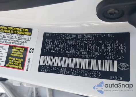 2023 Toyota Camry Se z USA, uszkodzony, nr VIN 4T1G11AK3PU787252